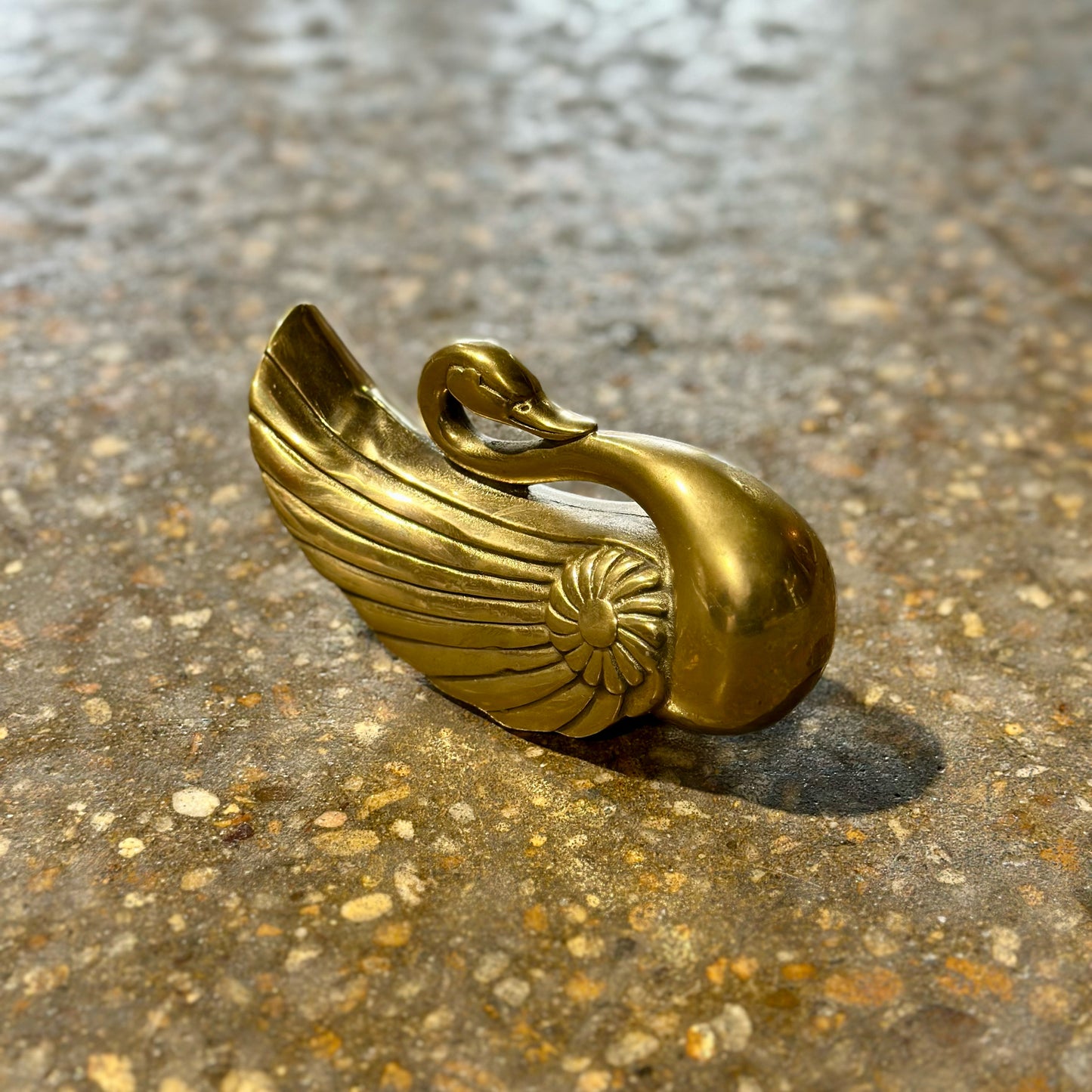 Vintage Brass Swan Wall Pocket, Crowning Touch, 6" L x 2" W x 3" D