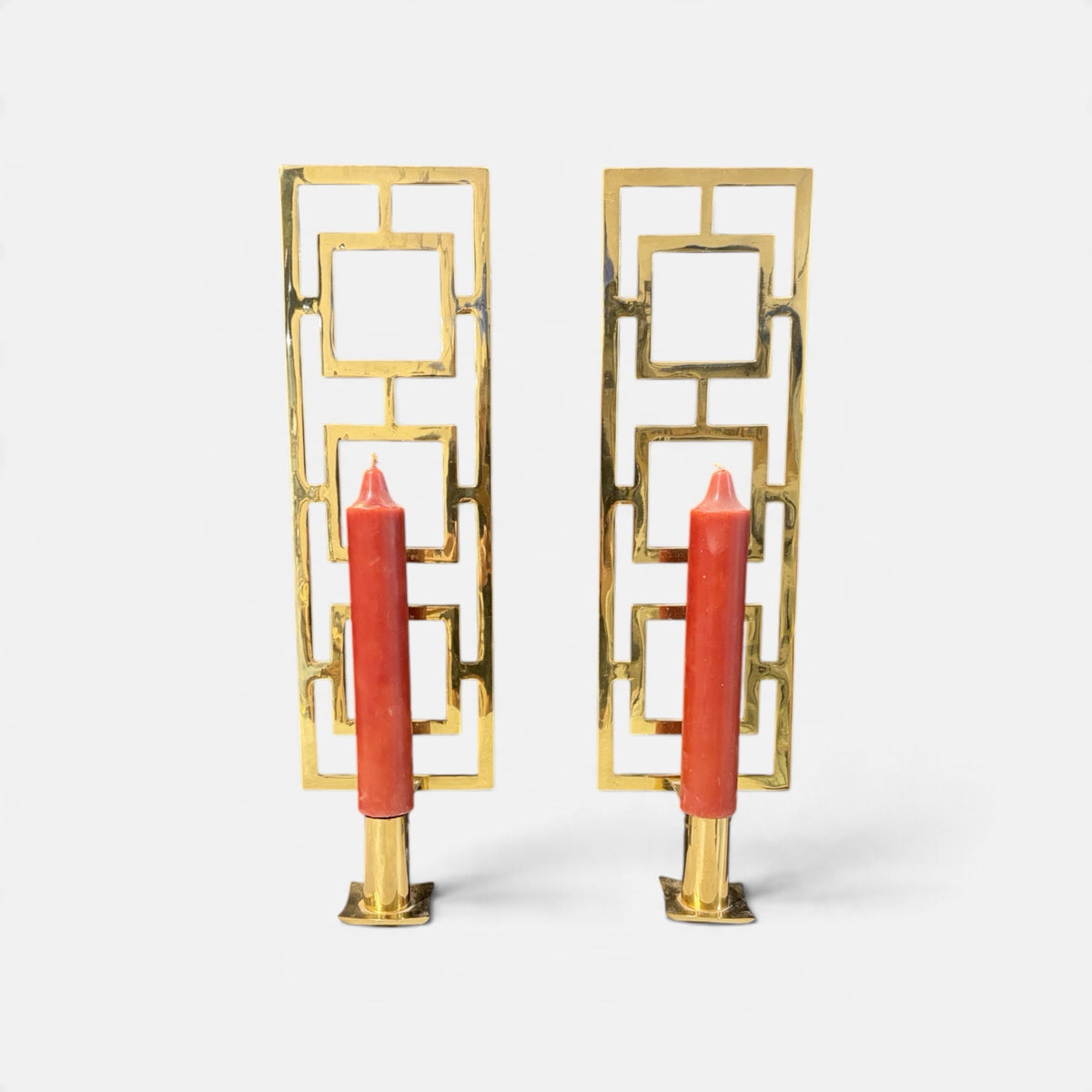 VTG Brass Greek Key Wall Sconces