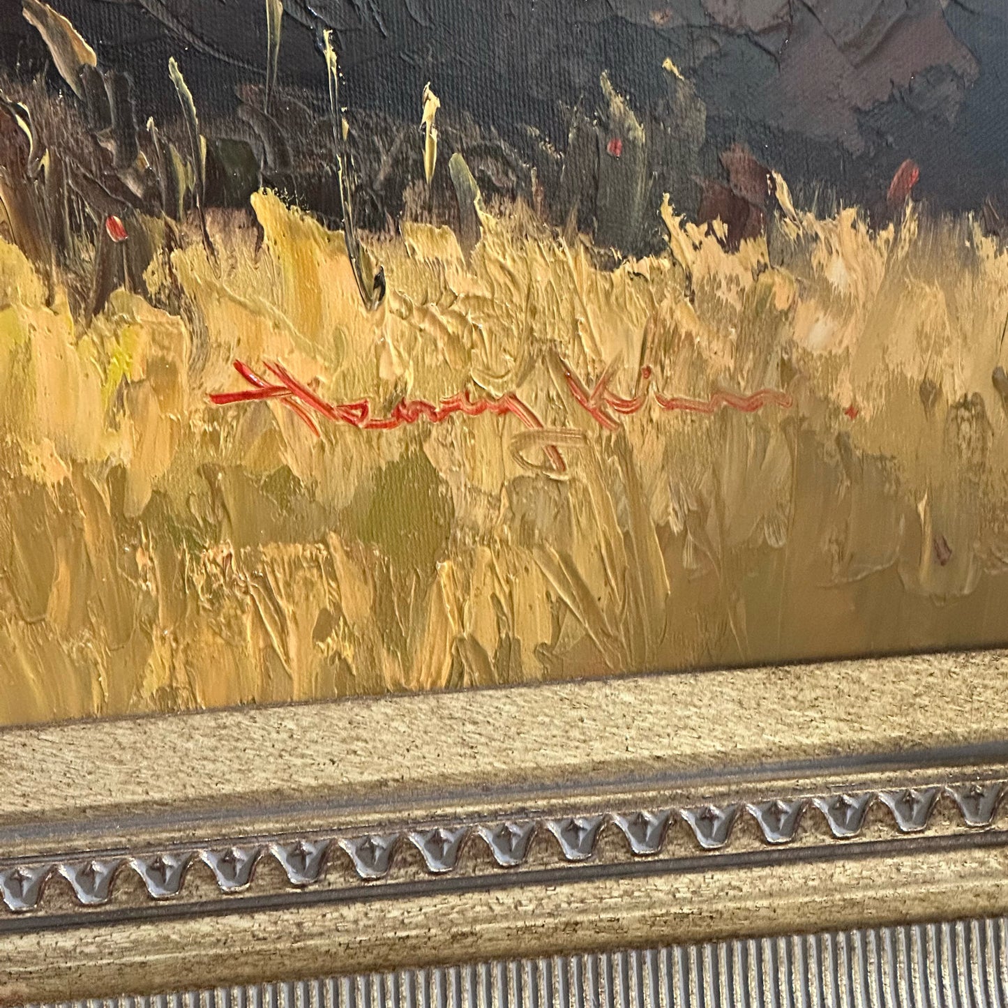 Signed & Framed Pastoral by Henry Kim, Oil on Canvas, 44.5" L x 44.5" W x 3" D