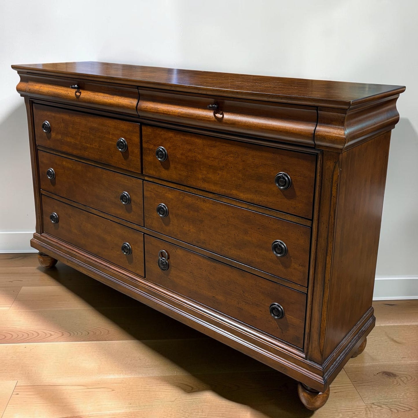 Liberty Furniture 8 Drawer Dresser, Cherry, 64"W x 18"D x 40.5"H