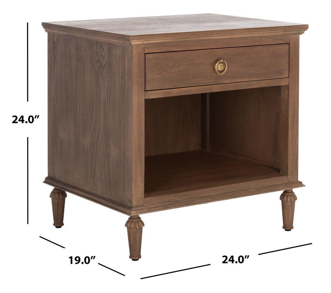 Safavieh Couture Lisabet 1 Drawer Wood Nightstand, Brown, 24" W x 19" D x 24" H