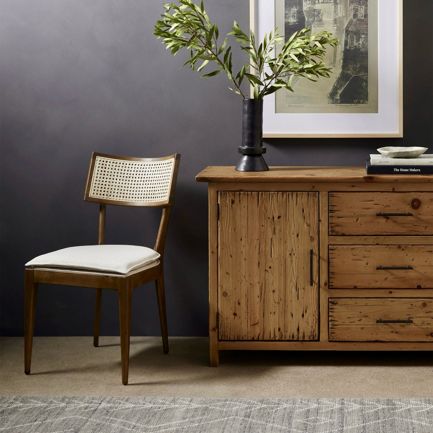 Four Hands Britt Dining Chair, Flax & Nettlewood, 19.75" W x 24.75" D x 36.5" H