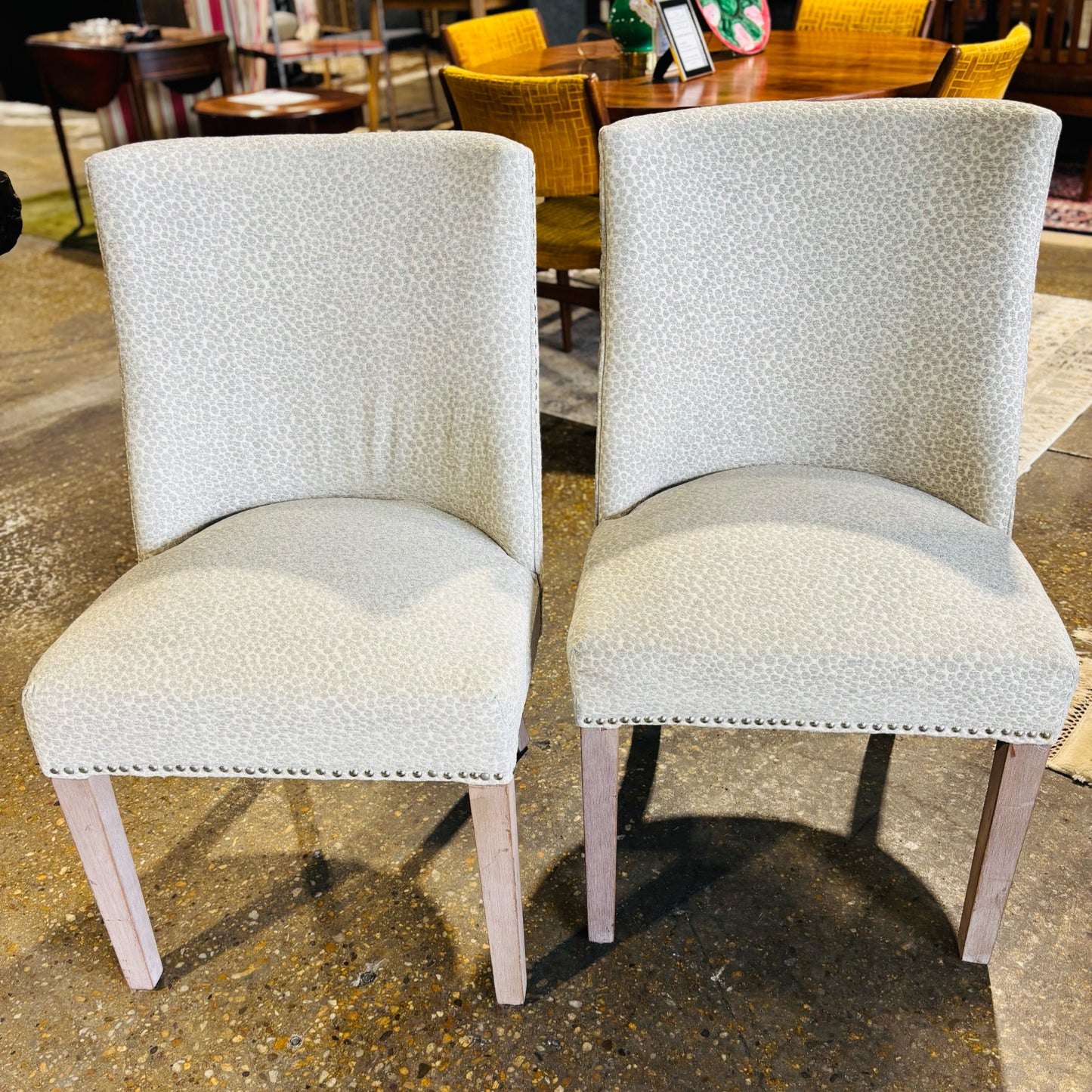 PAIR Gray Snow Leopard Print Chairs 21" W x 24" D x 26" H