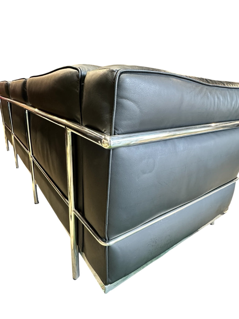 Black leather/Chrome Sofa, 76"L x 29"D x 28"H