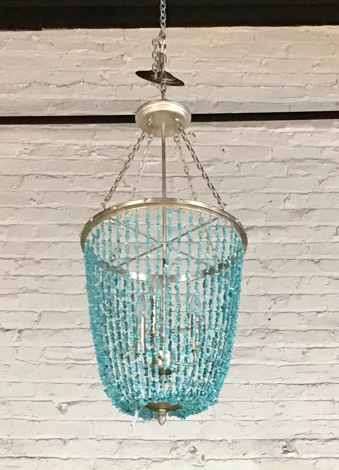 Turquoise beads/nickel finish chandelier, 36"x18"W