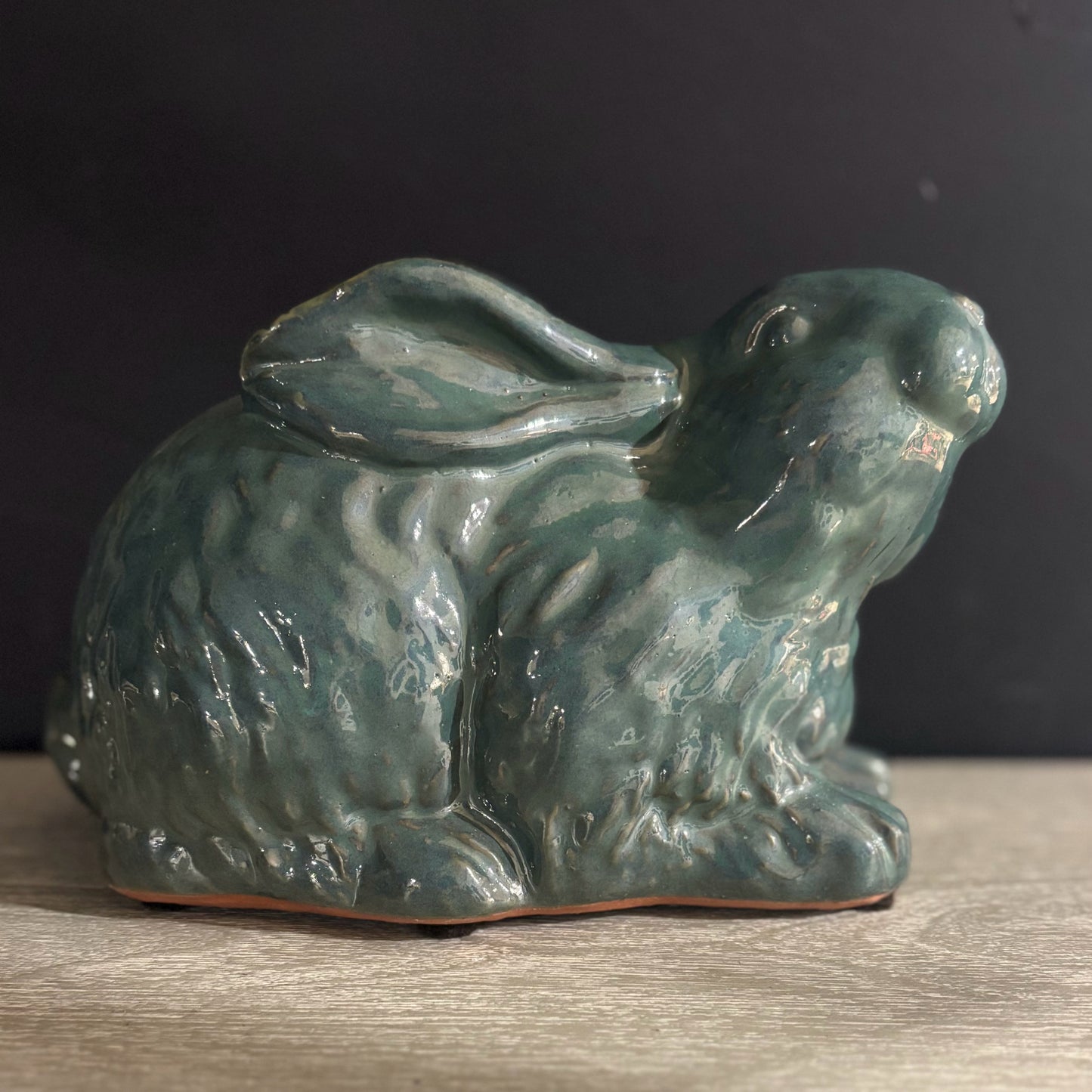 Green Glazed Terracotta Rabbit 9.5" L x 6" W x 6" H