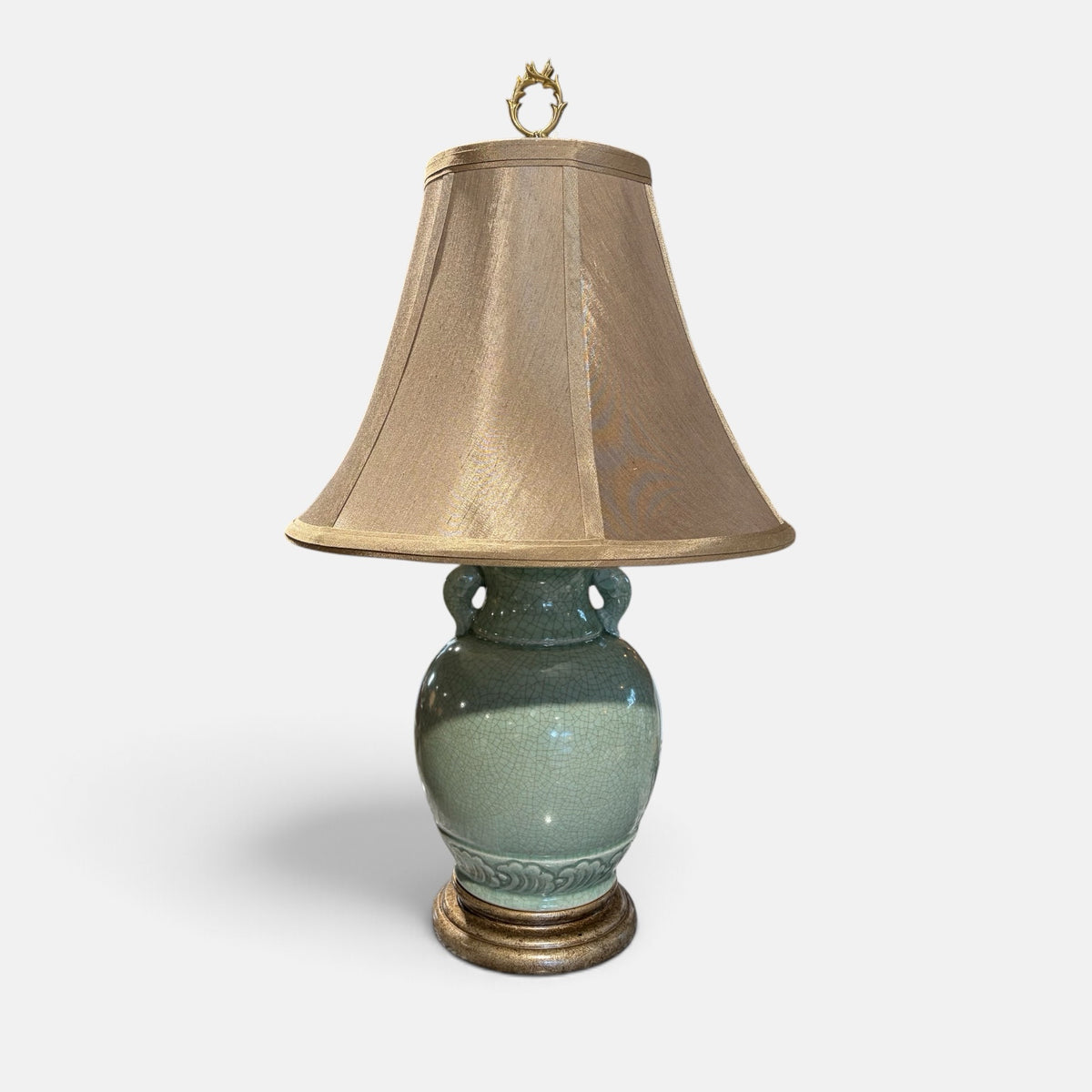 VTG Celadon Crackle Glaze Lamp. 24.5"H