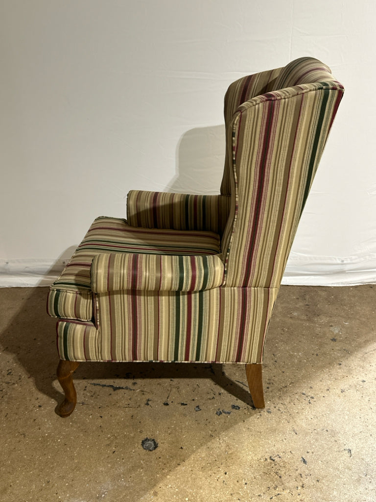 Queen Anne wingback, striped, 26"W x 26"D x 41"H
