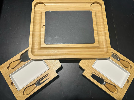 Wooden Charcuterie Board Set w/Serving Utensils & Tray, 16" W x 13" D x 3" H