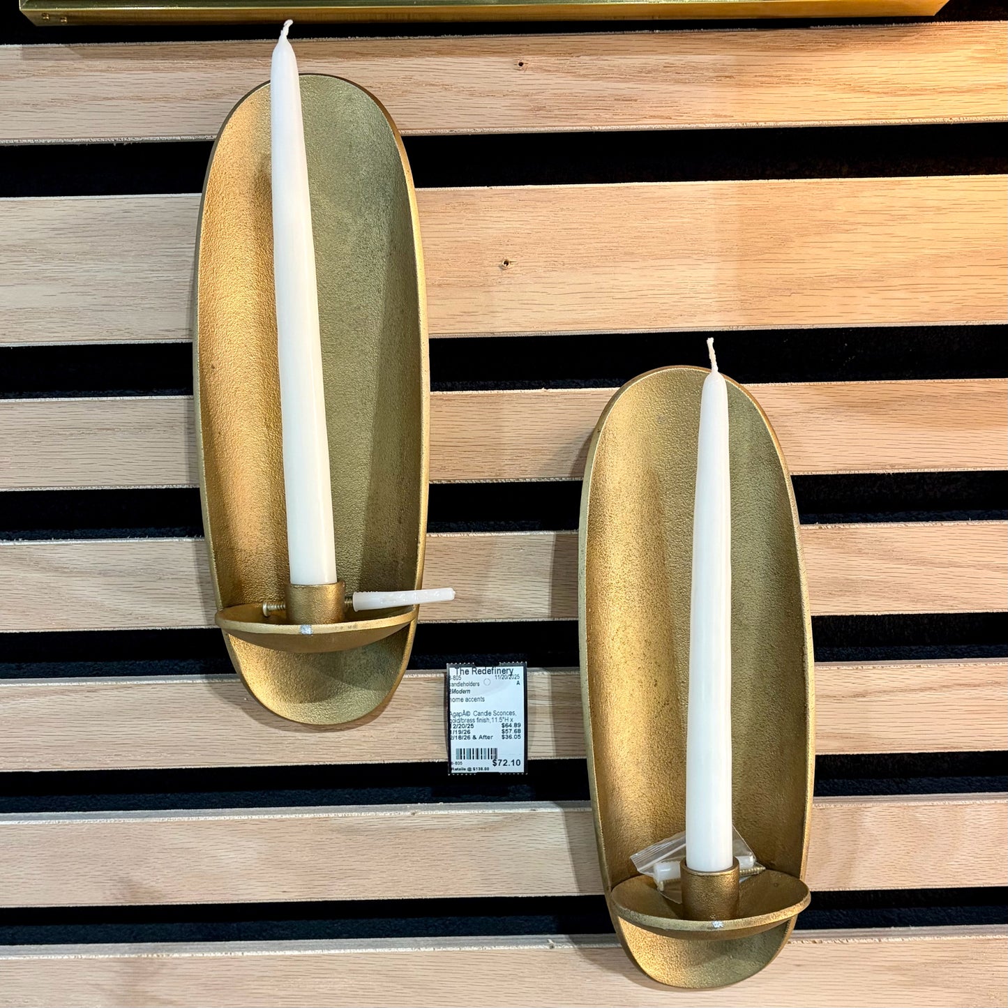 Agapé Candle Sconces, gold/brass finish,11.5"H x 4"W x 3"D