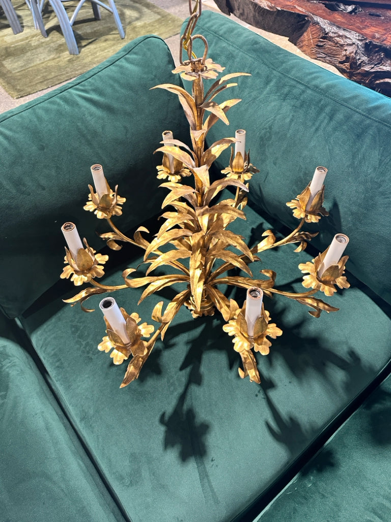Vintage Louis XVI gold chandelier, 24"H x 23"W x 23"D