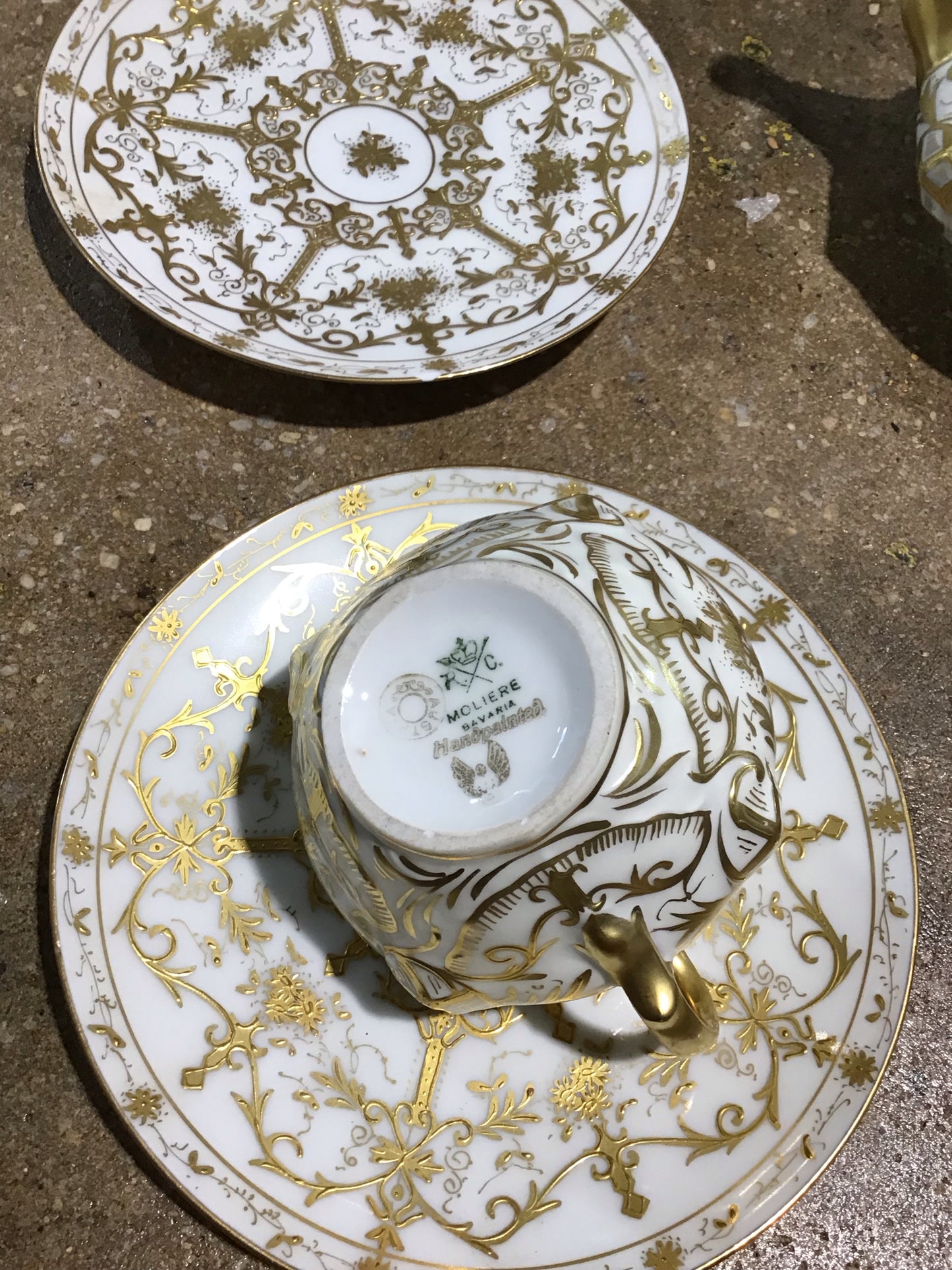 RC Moliere Handpainted Teapot, Sugar / Creamer and Two Plates