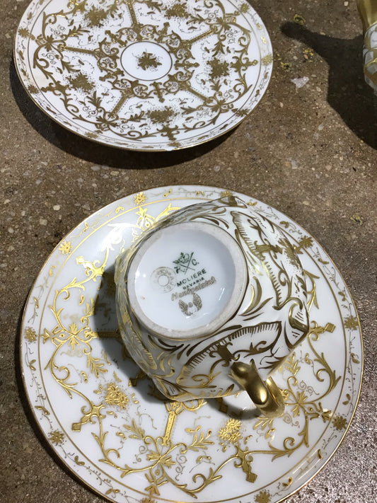 RC Moliere Handpainted Teapot, Sugar / Creamer and Two Plates