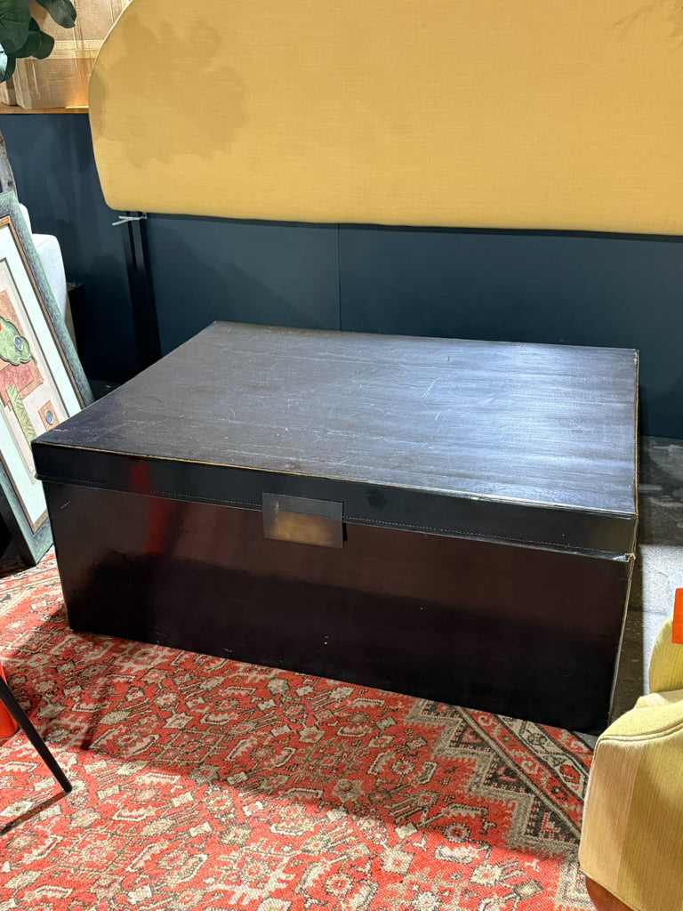 XL storage coffee table/trunk, black/newsprint interior, 43"W x 32"D x 18"H