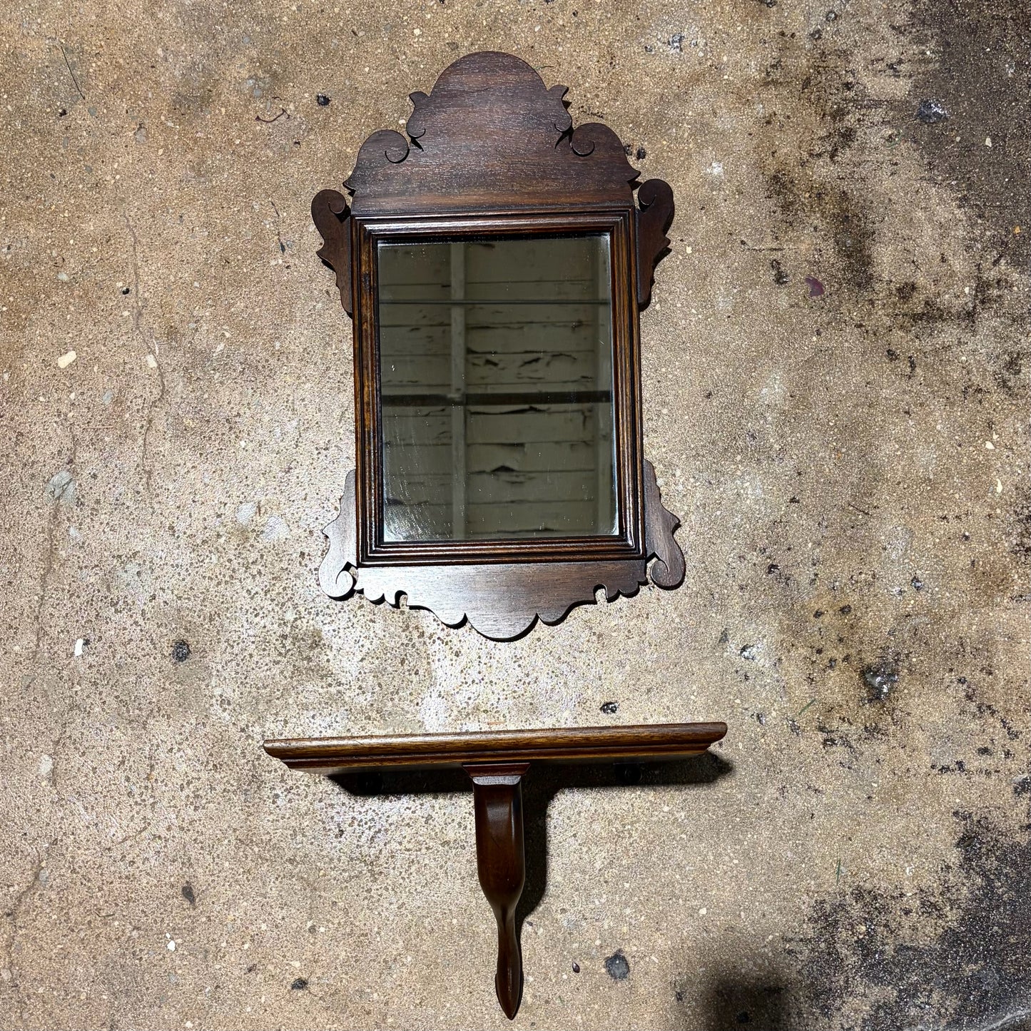 Vintage Henkel Harris Mirror & Shelf Set, 12.5"W x 8"D x 30"H