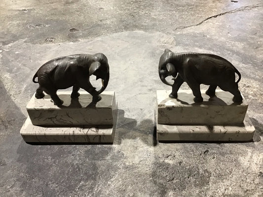 PAIR Vintage Bronze Elephant Bookends on Marble Base 6.5 Lx 3.5 W x 6"H