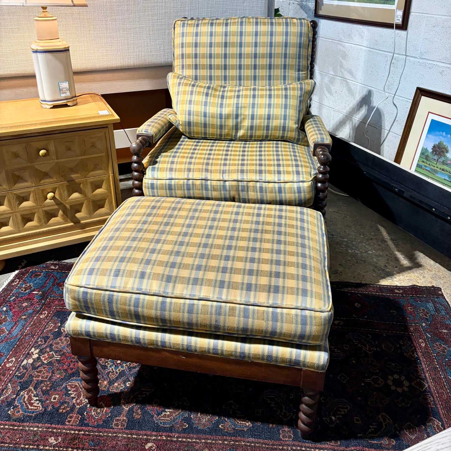 Bobbin Turned Armchair & Ottoman, 29"W x 35"D x 37.5"H