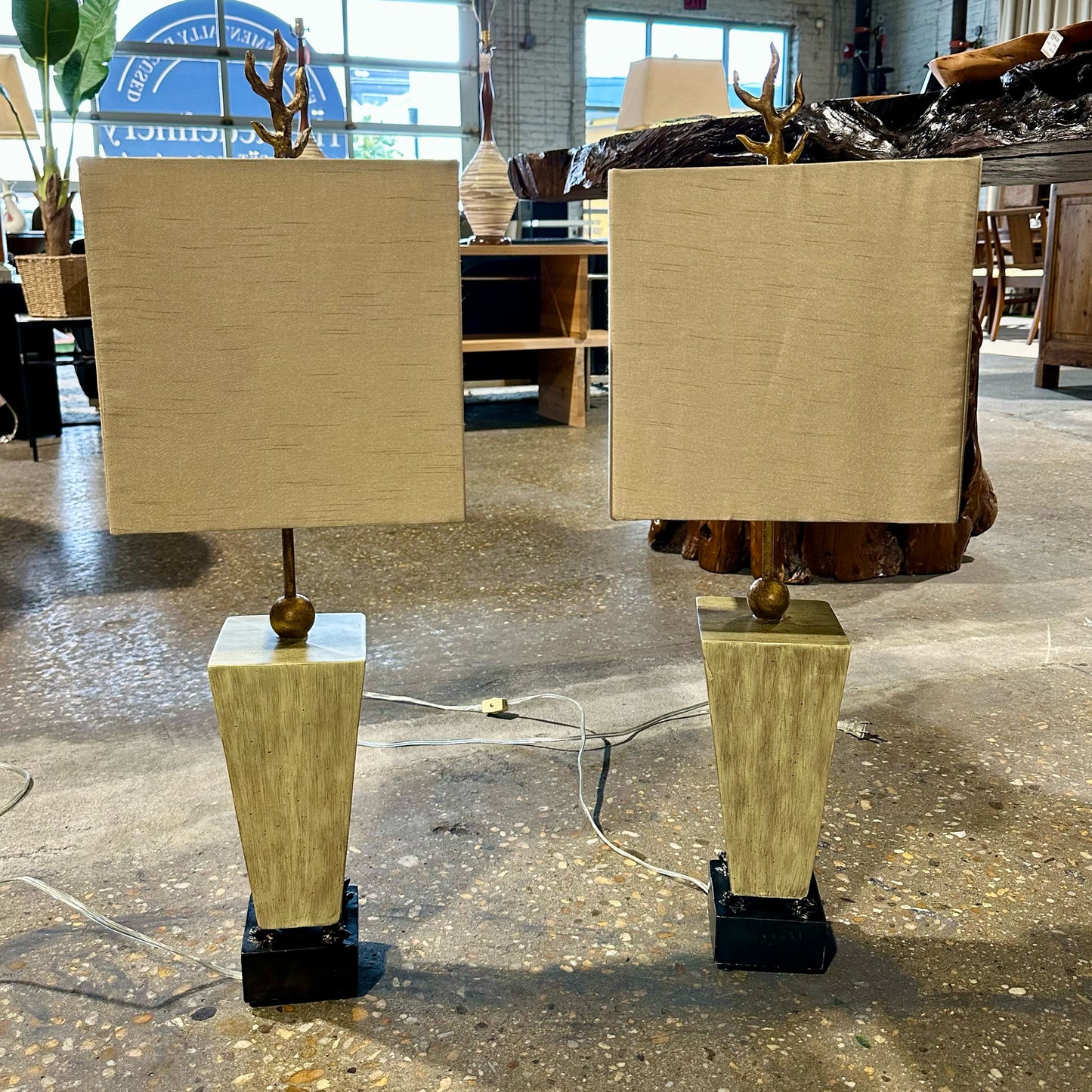 PAIR of Lucas + McKearn Grenoille Lamps, Gold & Black, 10" L x 10" W x 31" H