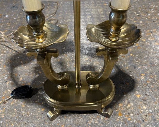 Vintage buillote style brass lamp, shells, pleated shade,26"H x 15"W x 10"D