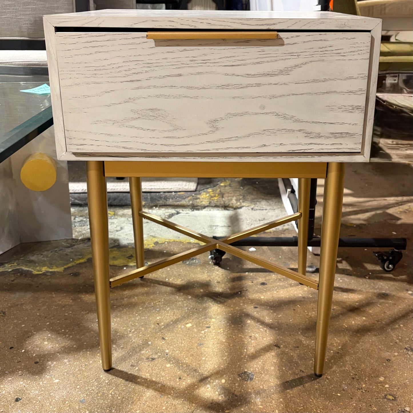 Pierre One Drawer Nightstand, Washed Oak & Gold, 19"W x 17"D x 25"H
