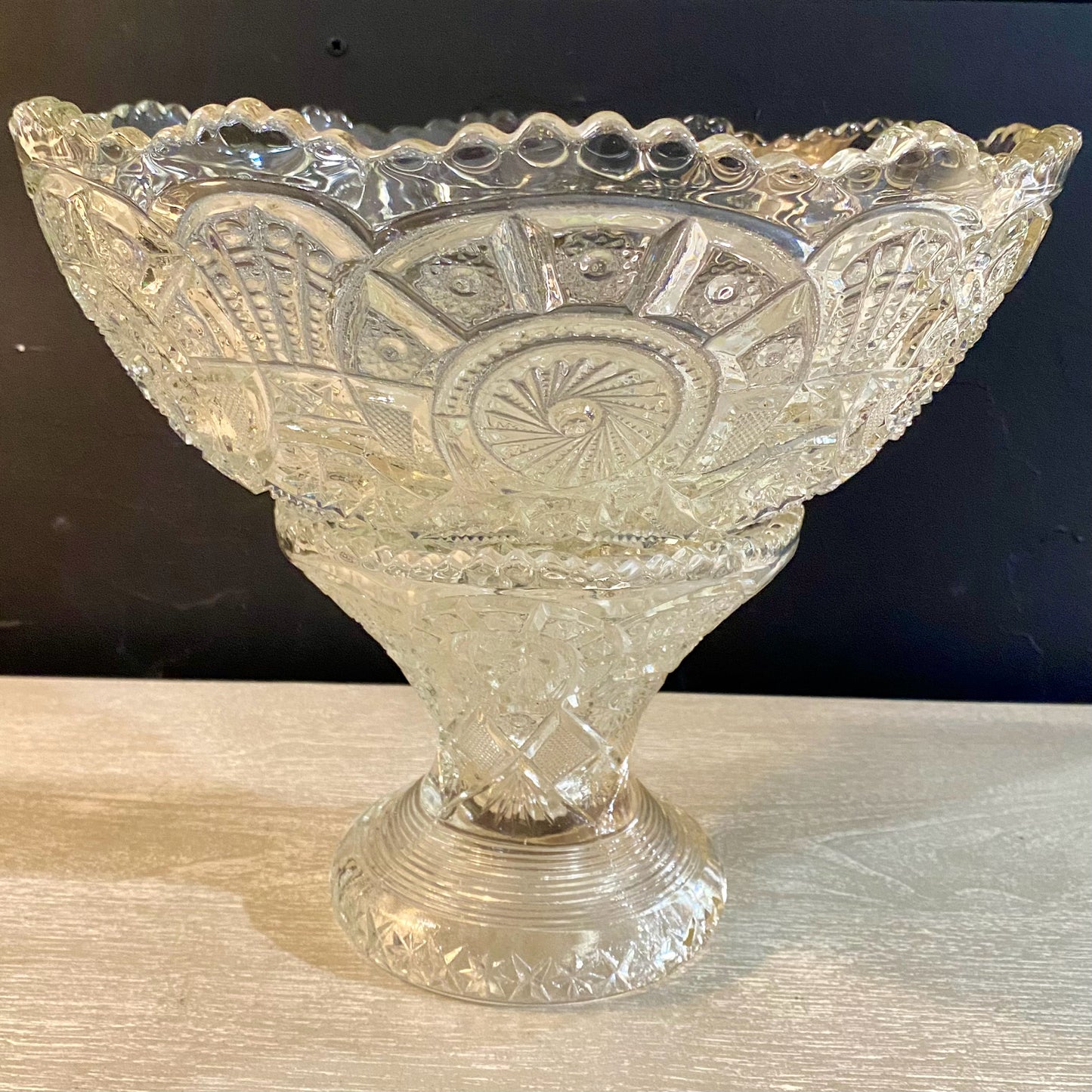 Vintage Pressed Glass Punch Bowl, 12.25"Dia x 10.25"H