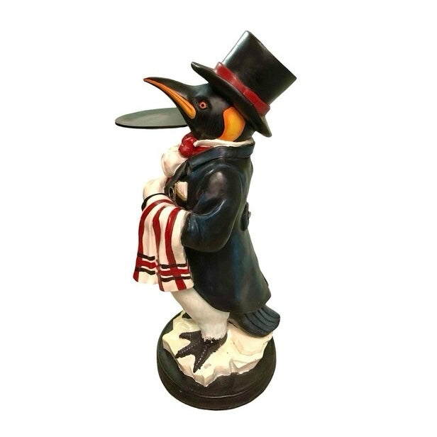 Large Penguin Butler Statue w/ Tray, 16.5" L x 18.5" D x 35" H