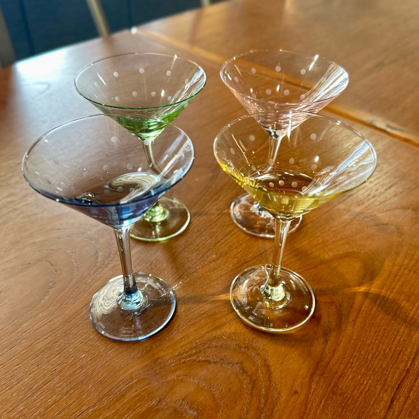 Set of 4 Kate Spade Martini Glasses, Multicolor Polka Dot Crystal, 5" H x 3.5" W