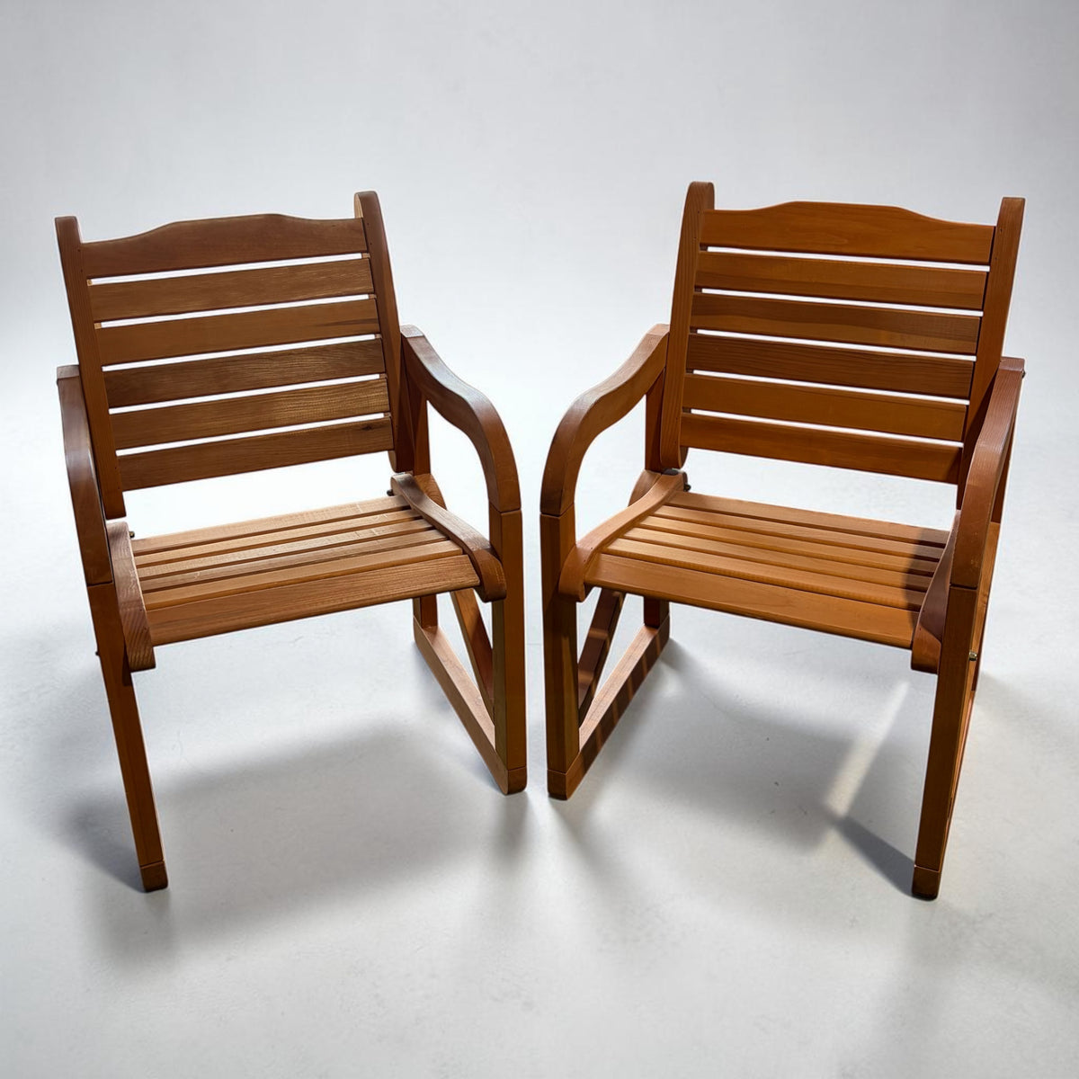 Pair Natural Wood Outdoor Chairs, ea 24"W x 24"D x 35"H