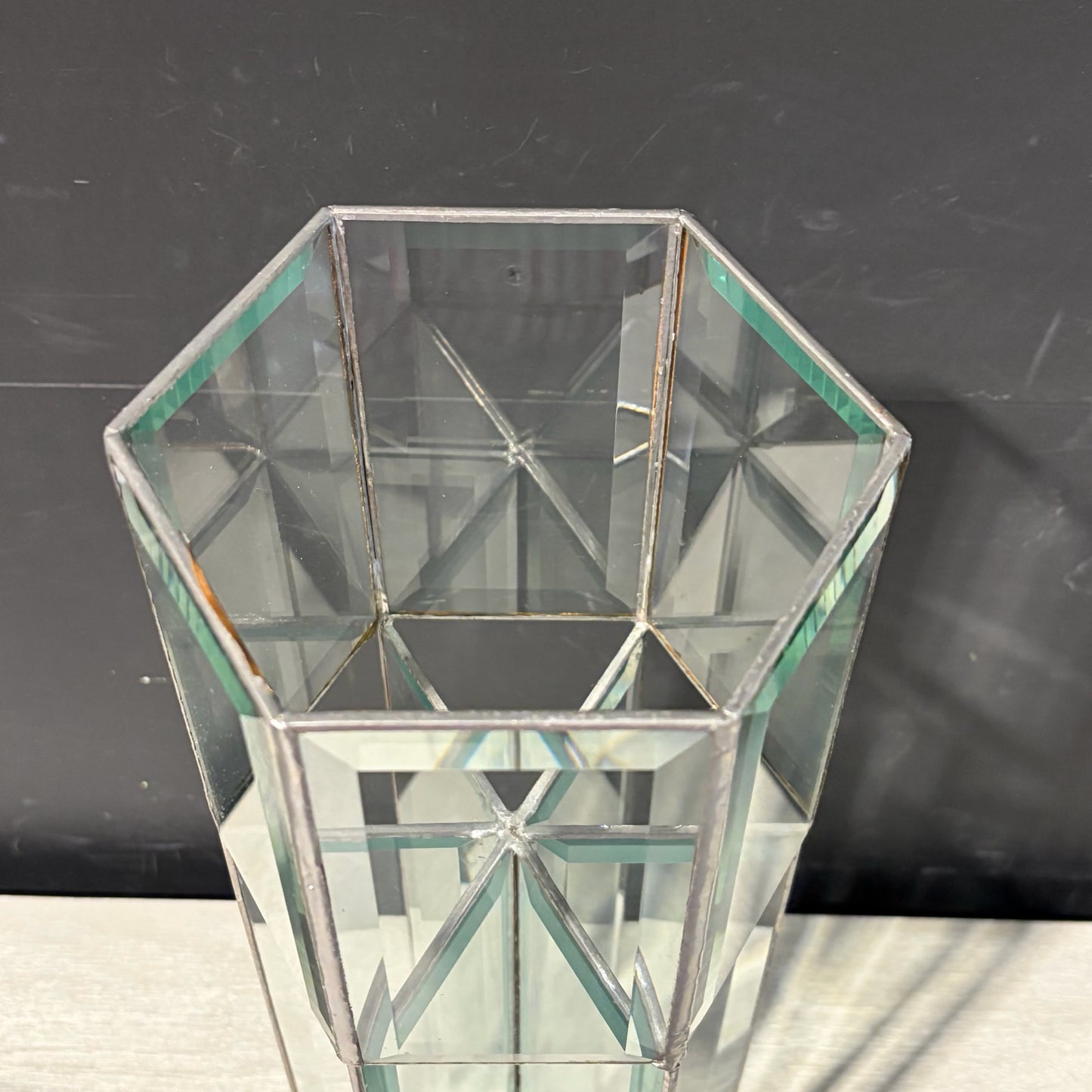 Retro 6-Sided Glass Candleholder, 20"H x 5.5"W