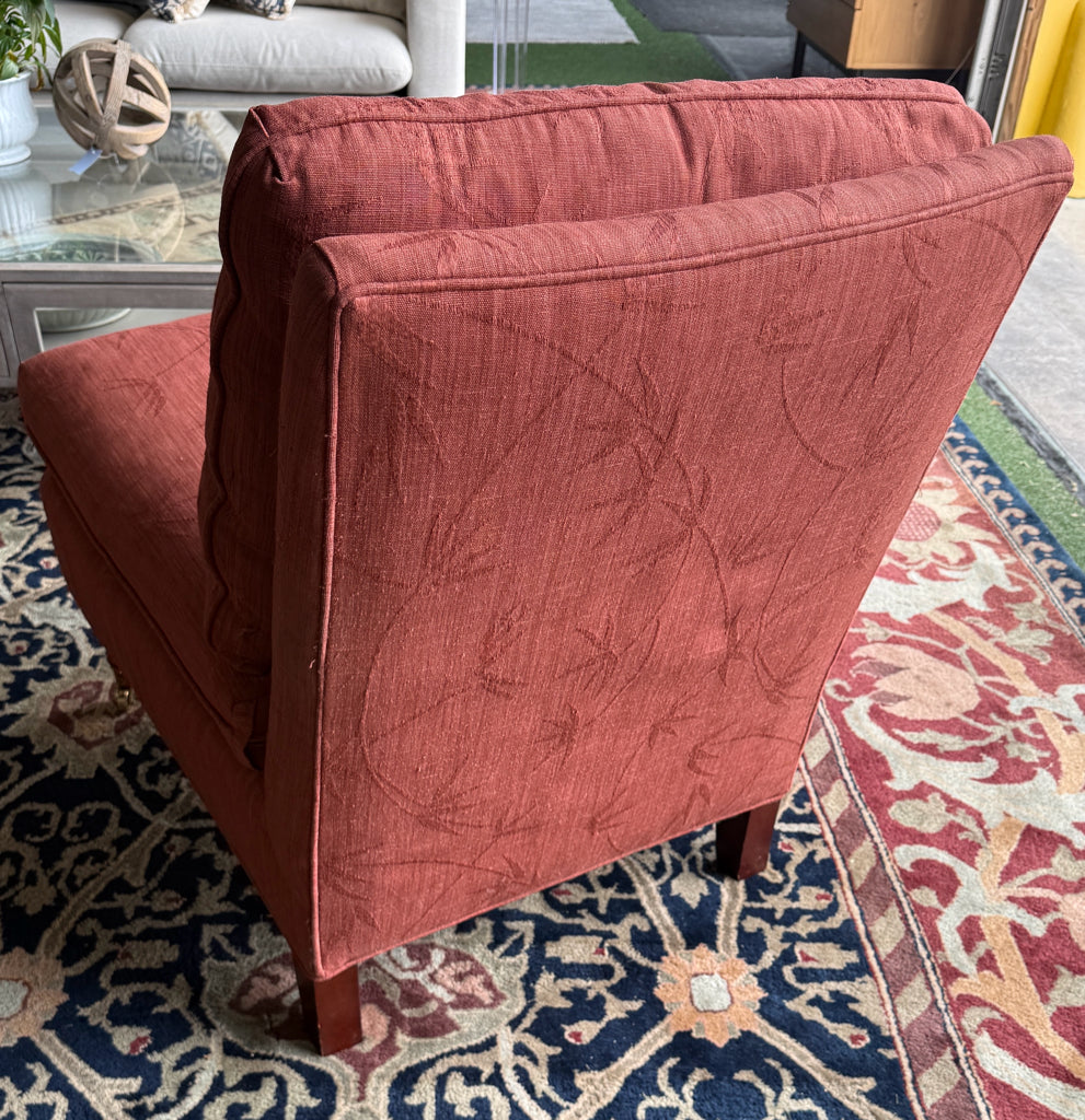 Slipper chair, terra cotta, down filled, AS IS, 25"W x x 30"D x 32"H