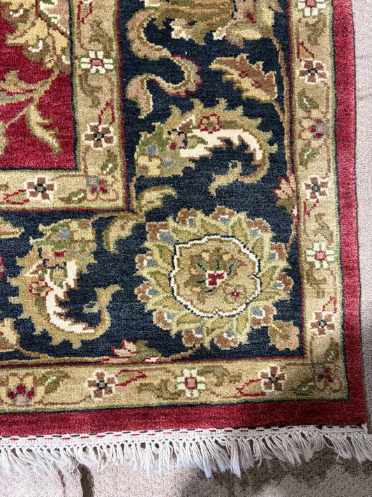 VTG Hand-knotted Wool Rug, Red/Navy/Gold, 7'9"W x 9'9"L x 1"H