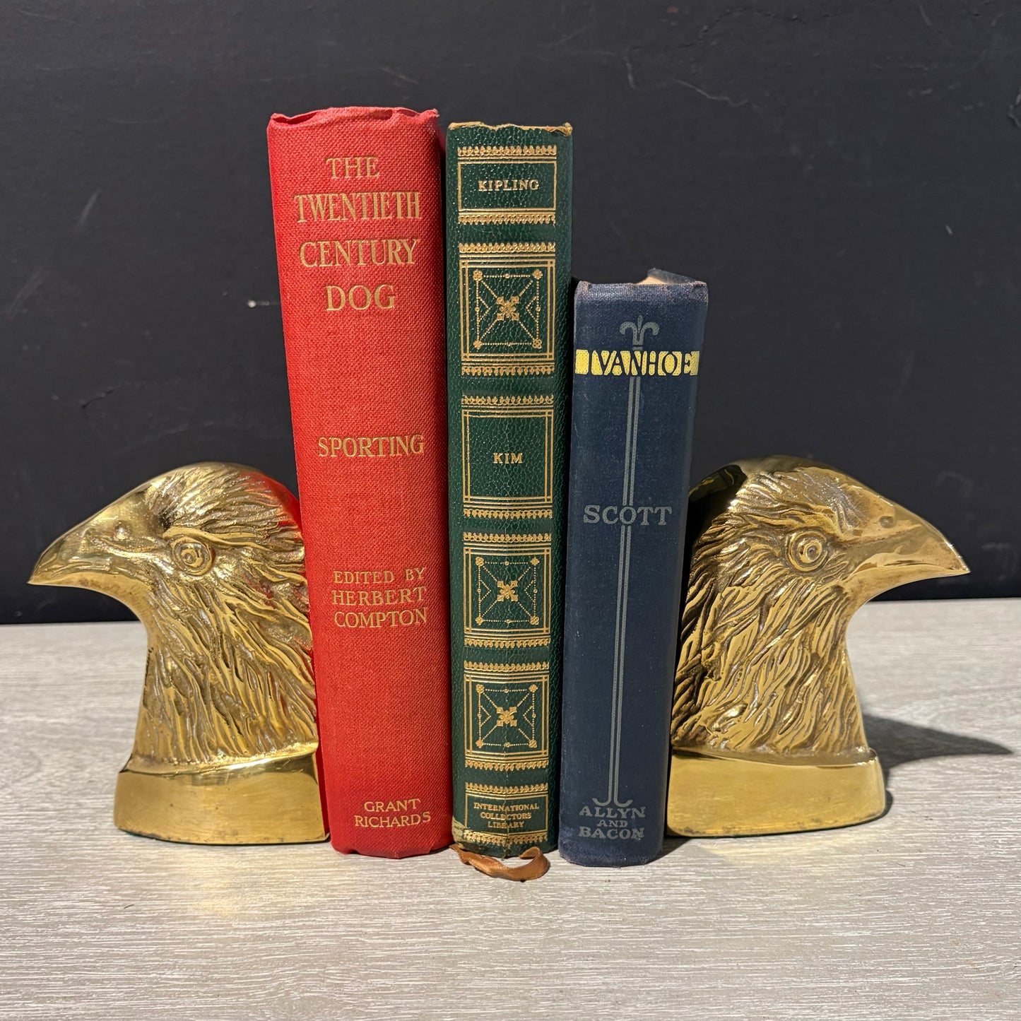 Pair Of Brass Eagle Head Bookends, 3.75"W x 2"D x 4.75"H