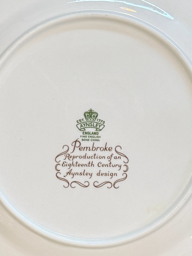 Ansley tea cup/saucer/dessert plate, birds/flowers, 8"W x 8"D x 4"H