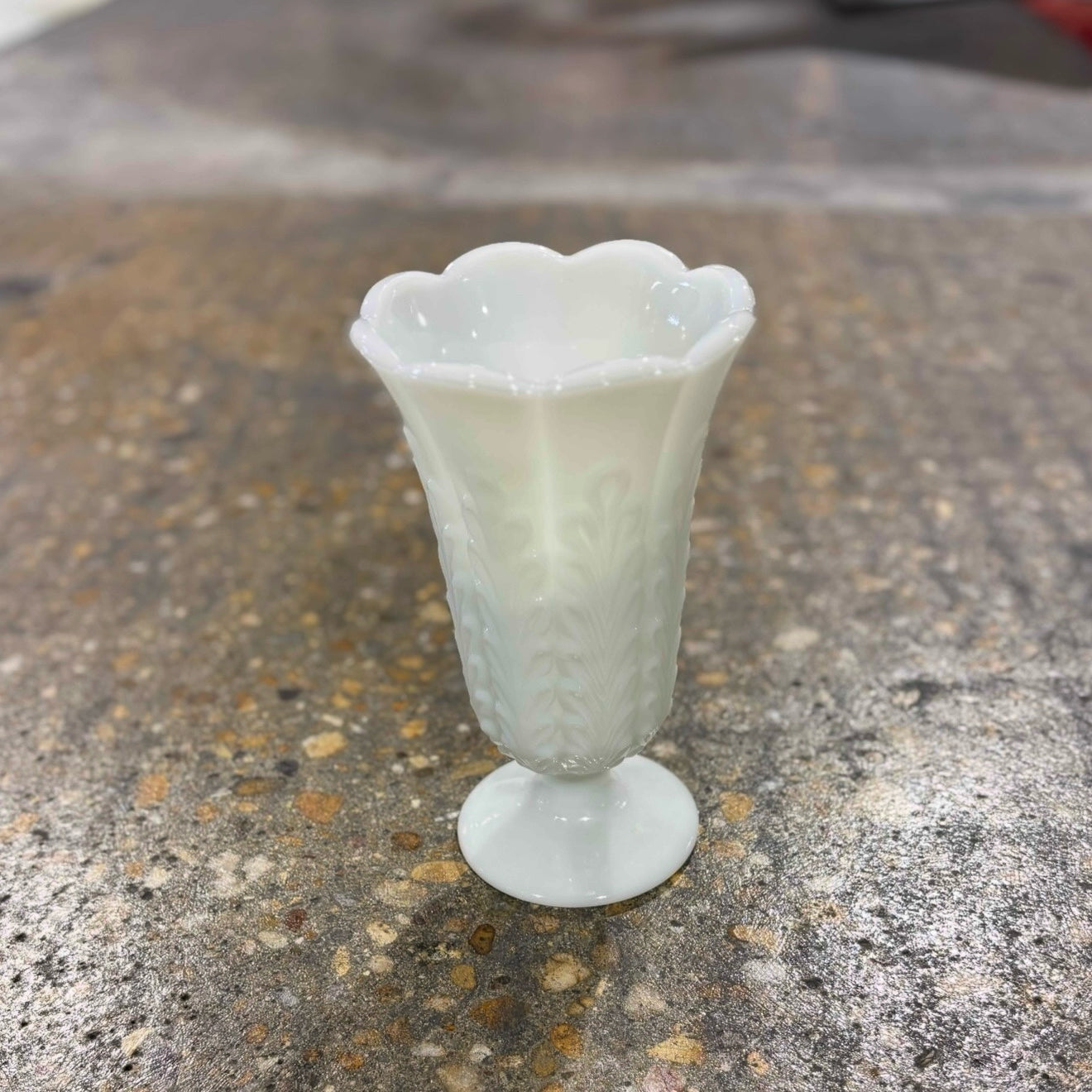 E.O Brody & Co. (M5200) milk glass vase, 9"H x 5"W x 5"D