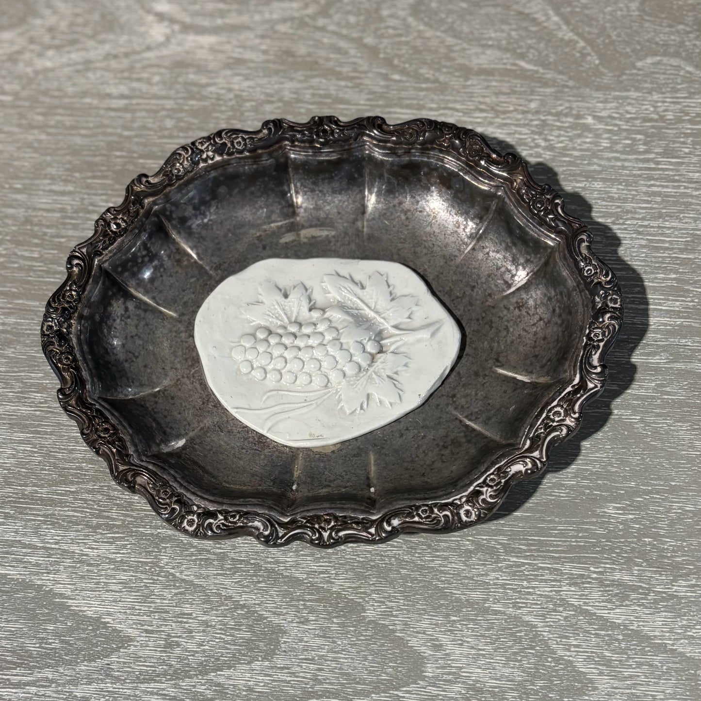 Grape Intagliio on Silverplated Dish 6.5" L x 7.75" W x 1" H