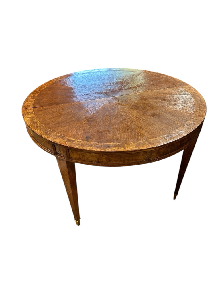 Antique banded dining table, mahogany w/burled edge, 44"D x 29"H