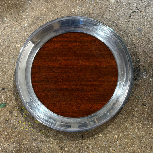 FB Rogers Round SIlverplate & Wood Tray 10.25" D x 1" H