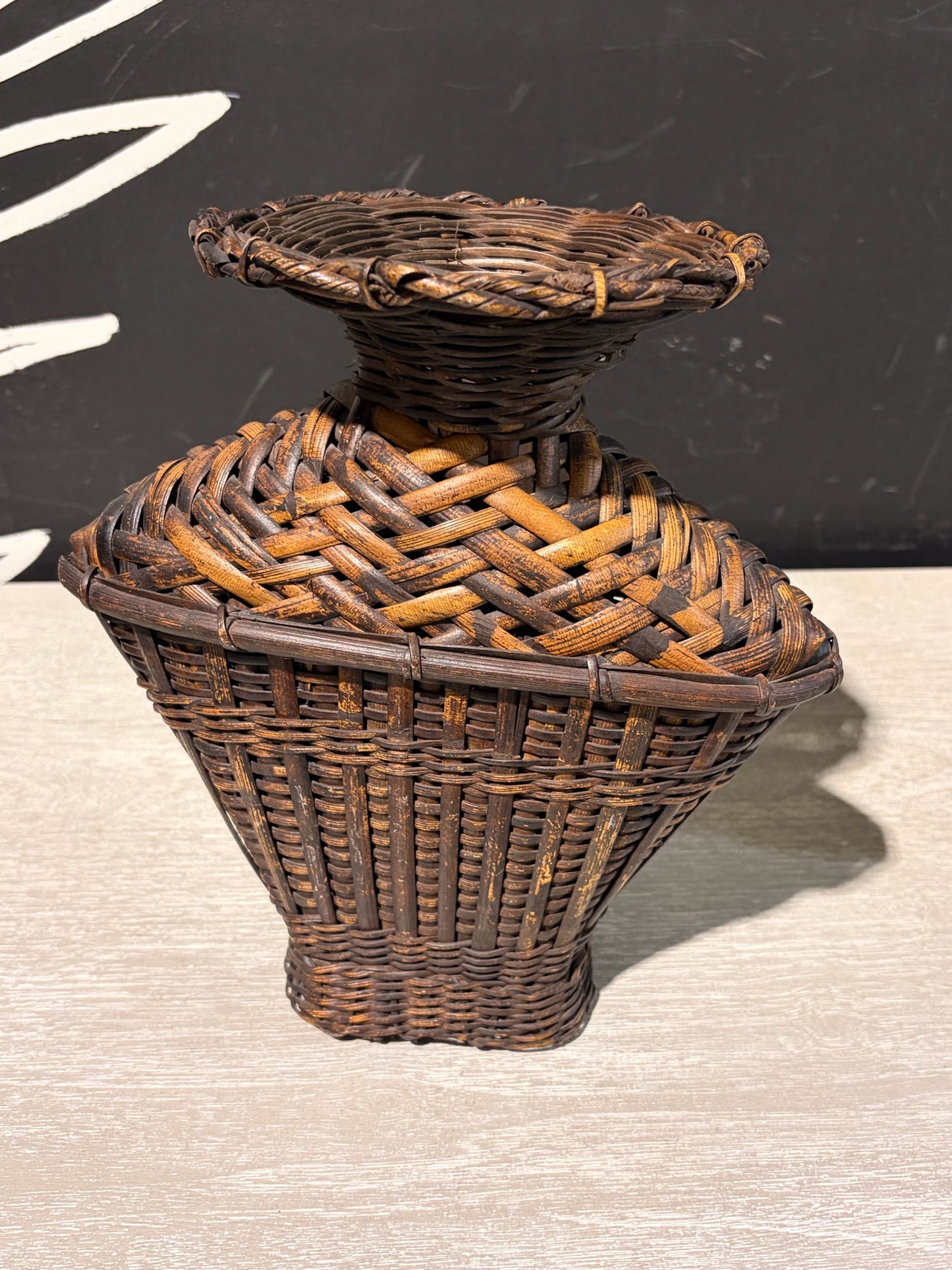 Asian Style Bamboo Woven Basket 10"W x 5"D x 10" H