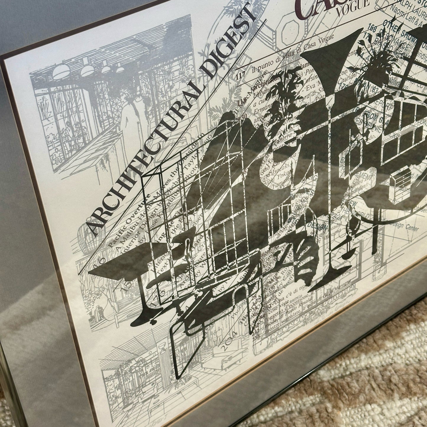 Vintage "Interior Design" Serigraph by Konopisos, Signed & Framed, 33" L x 25" W