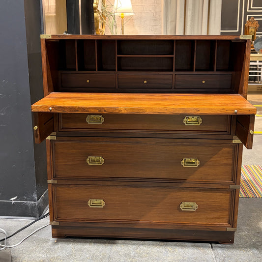 2-Piece Campaign Secretary w/Brass Accents, 36"W x 15"D x 39"H