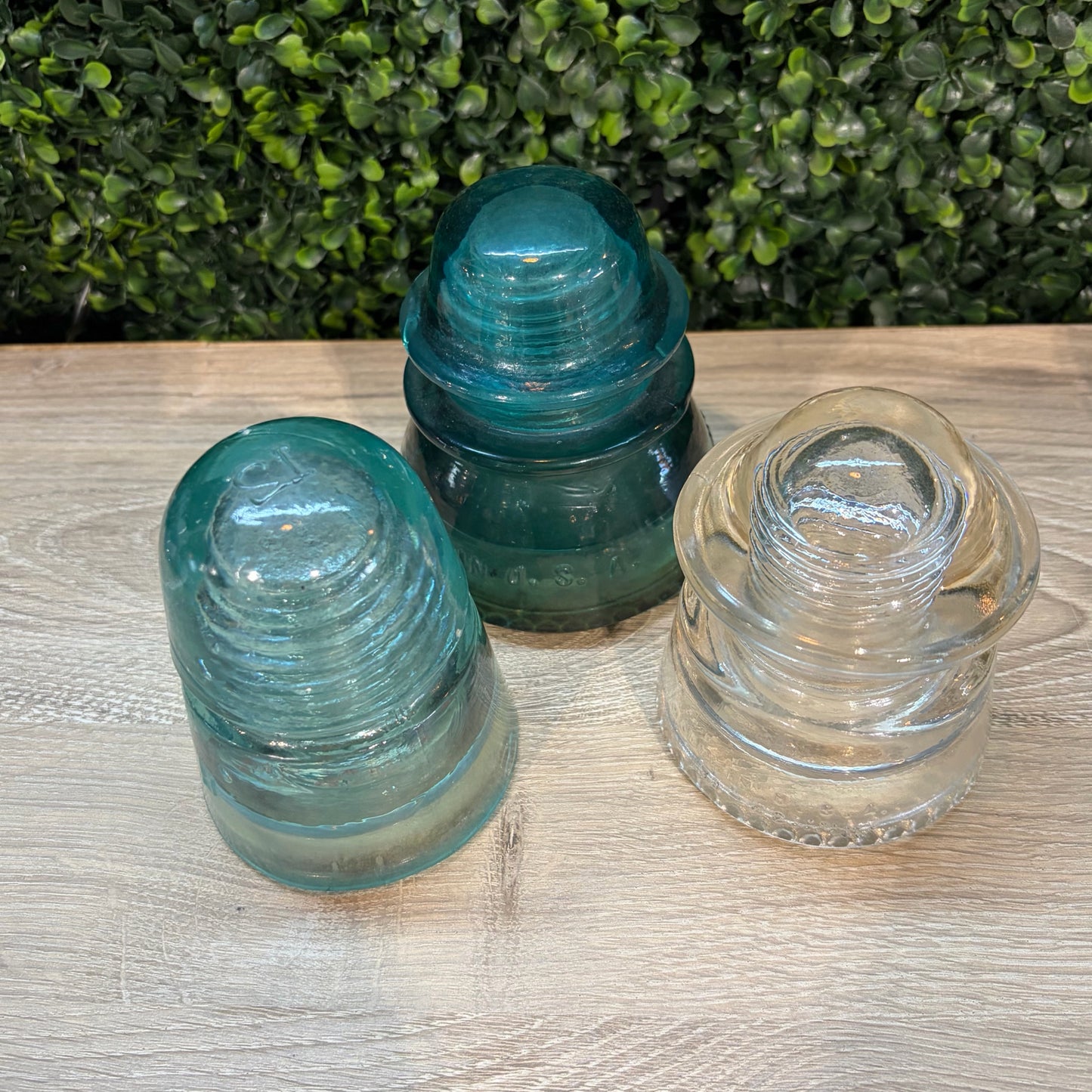 VTG Set of 3 Glass Insulators, 4.5"H x 4"Dia & 4"H x 3"Dia