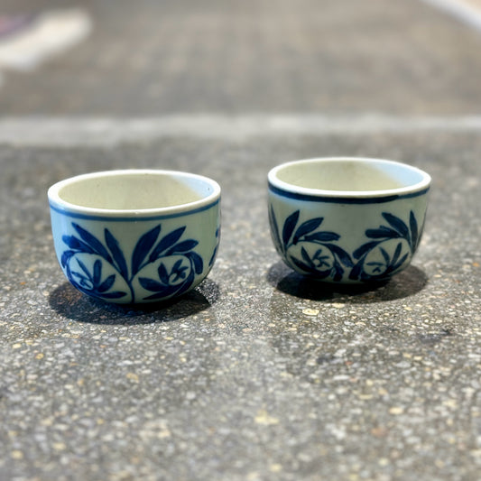 Pair of Antique Asian Porcelain Cups, Blue & White, approx. 3" Dia x 2" H