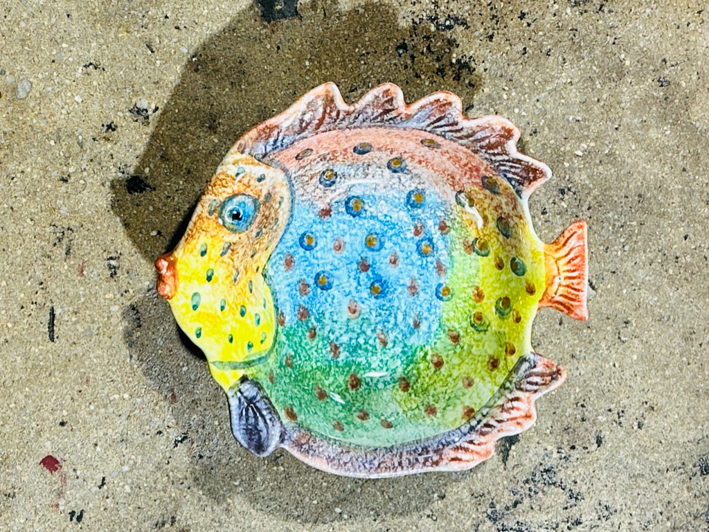 Cheerful fish bowl, Italy, 12"W x 10"D x 3"H