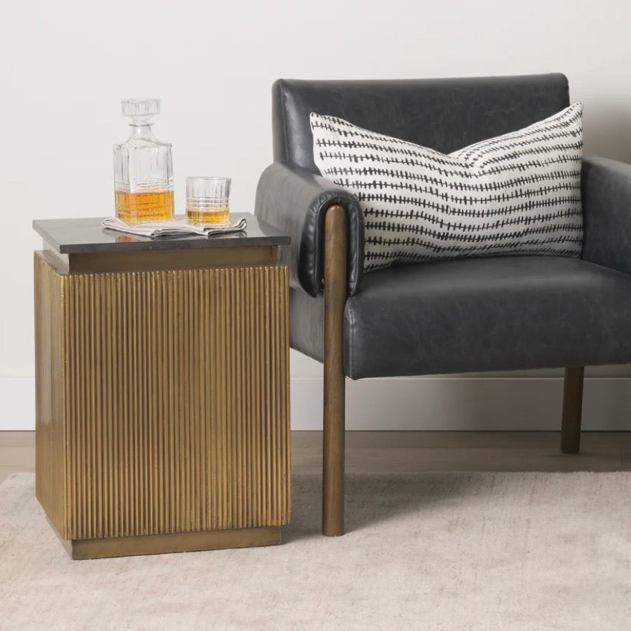 Satima Black Marble w/ Gold Metal Square Fluted Accent Table, 16"W x 16"D x 22"H