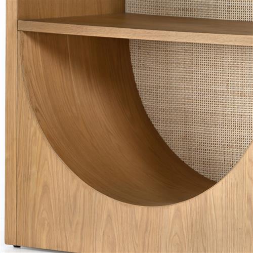 NEW Hilary bookcase, honey oak/cane backed, 34.5"X18"X80"H
