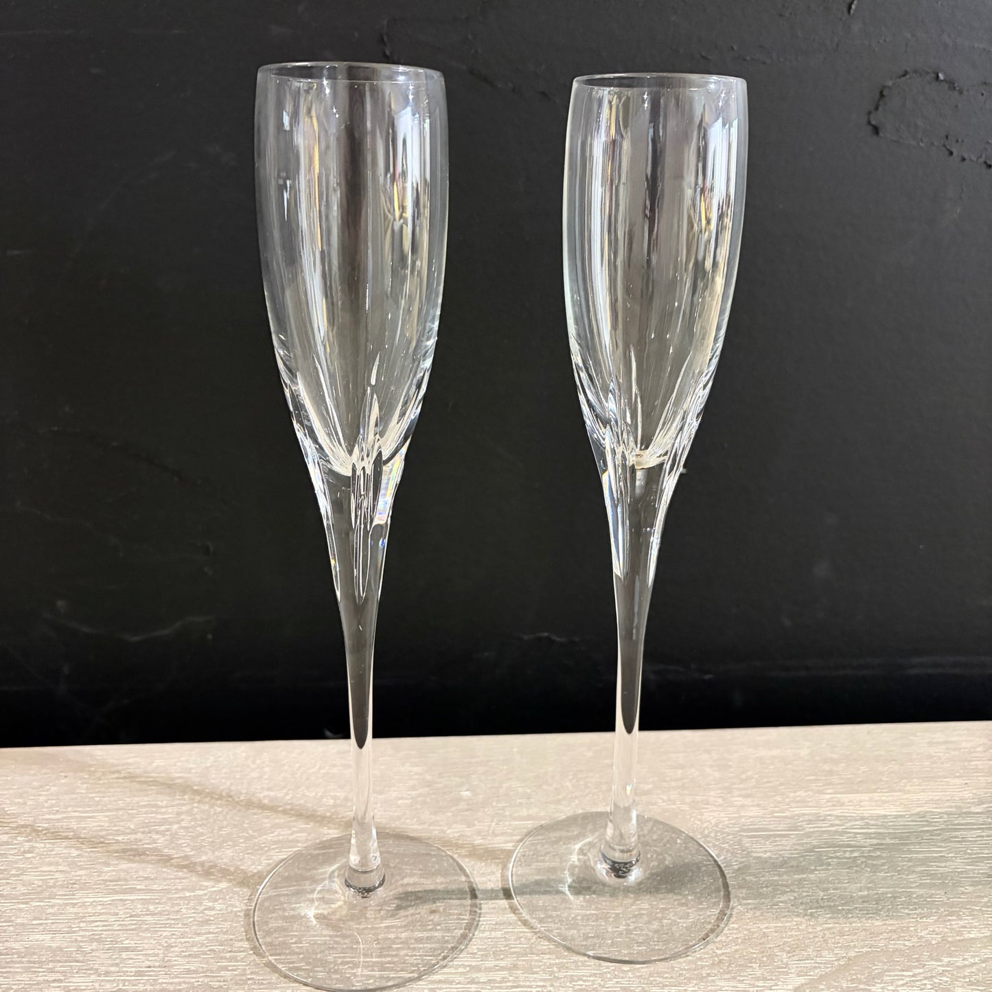 8 Lenox Firelight Crystal Champagne Flutes, 3"Dia x 9.5"H