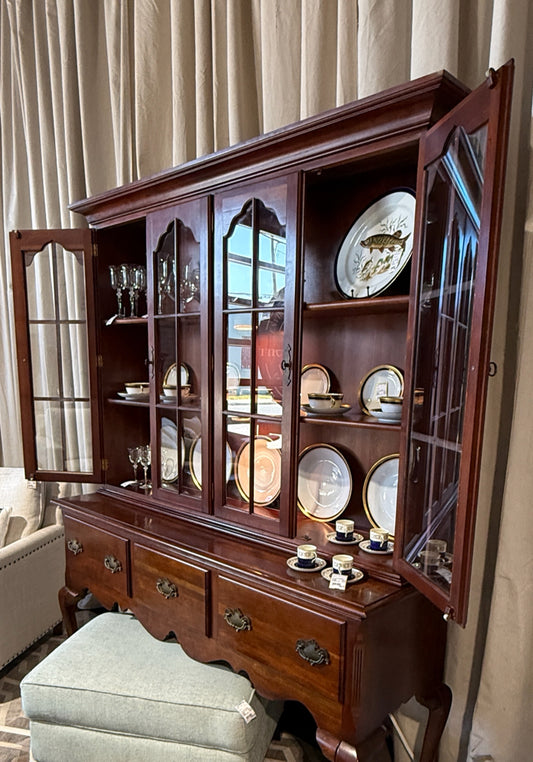 Cherry Queen Anne China Cabinets, 2 pieces, 62" W x 20"D x 78"H