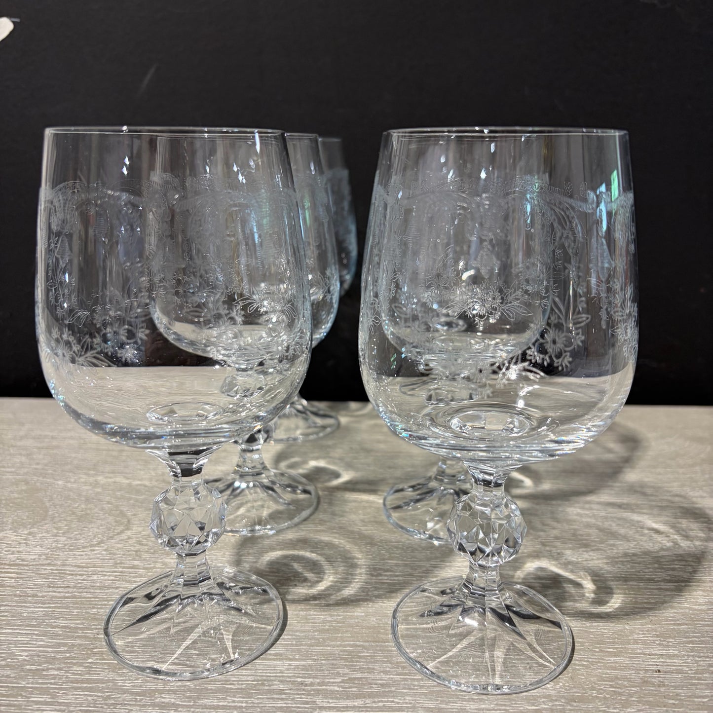 Set of 6 Bohemia Crystal Cascade Water Goblets, 6.5"H x 3.5"Dia