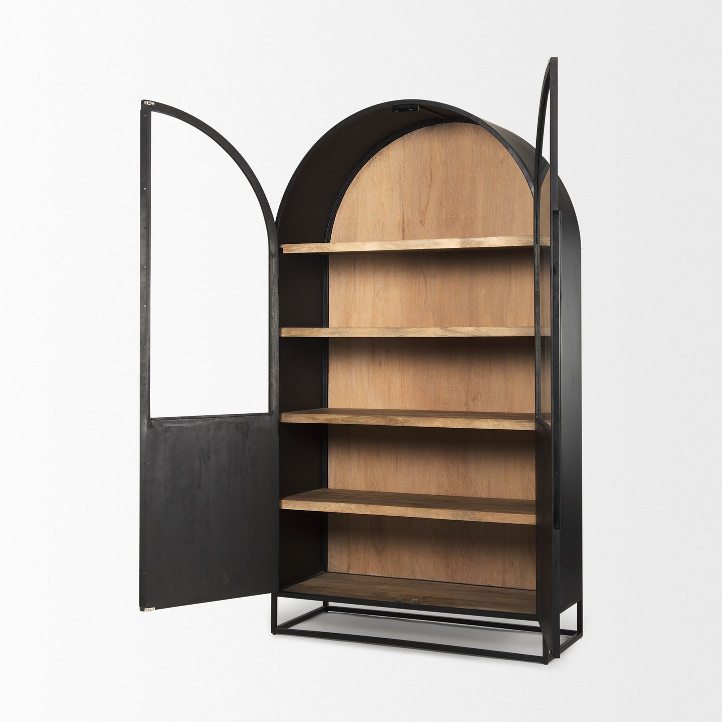 Mercana Sloan Wood Arch Cabinet w/ Metal Frame, Black, 47.5"W x 18.5"D x 85.5"H