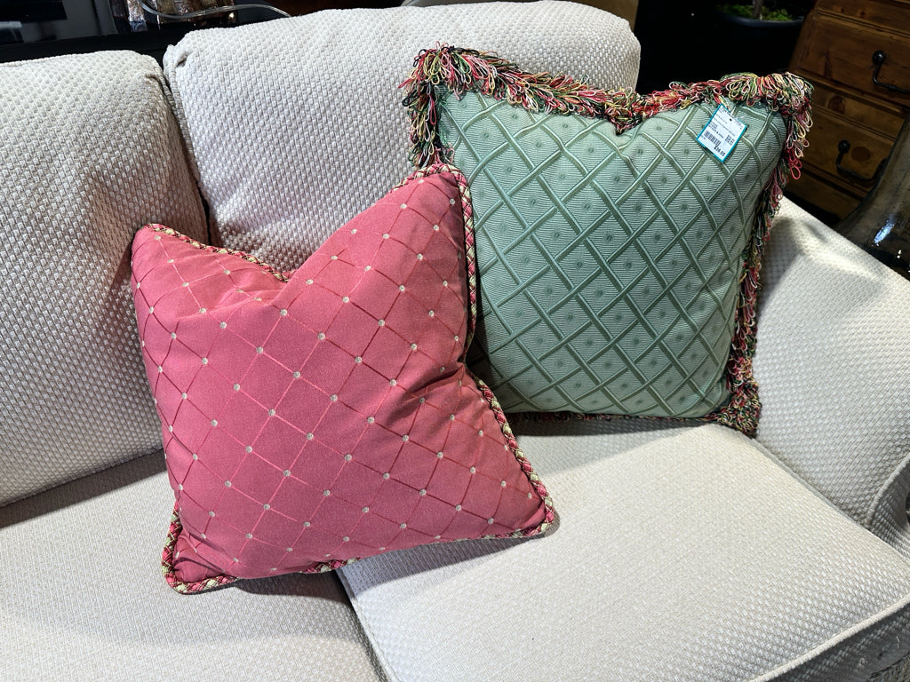 PAIR of pink/green pillows